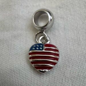 2/$14 Silver Heart Flag Charm Pendant - Red & Blue